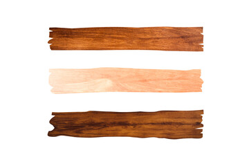 Three wooden slats isolated on white background with clipping path for design or work