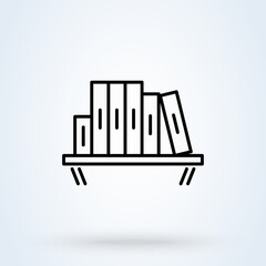 Bookshelf sign line icon or logo. Books on the shelves concept. library bookshelf vector linear illustration.