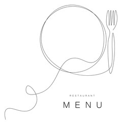 Menu restaurant background with plate and fork, vector illustration