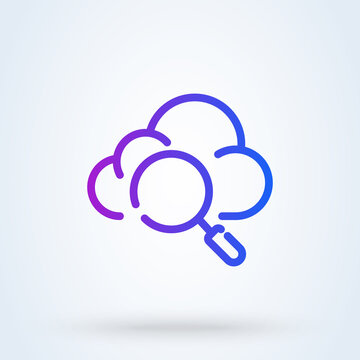 Cloud Search Sign Line Icon Or Logo. Find Information In Database  Concept. Big Data Storage Vector Linear Illustration.