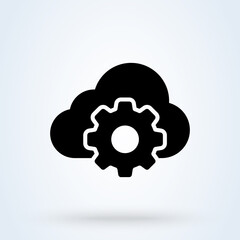 Cloud storage settings sign icon or logo. Web hosting preferences concept. Cloud security configure vector illustration.