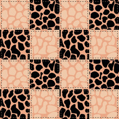 Patchwork giraffe skin in black and pink and black tones