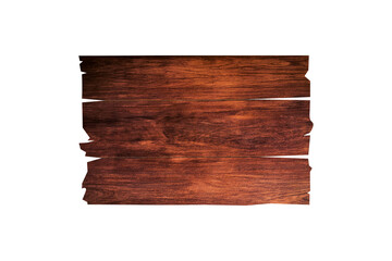 Front view of old wooden sign isolated on white background with clipping path for design