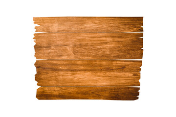 Front view of old wooden sign isolated on white background with clipping path for design