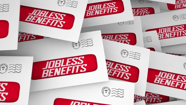 Jobless Benefits Unemployment Check Assistance Out of Work Envelopes 3d Animation