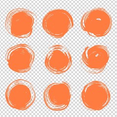 Orange round brush textured strokes on imitation transparent background