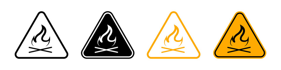 Fire warning sign set , inflammable substances icon. Warning signs.