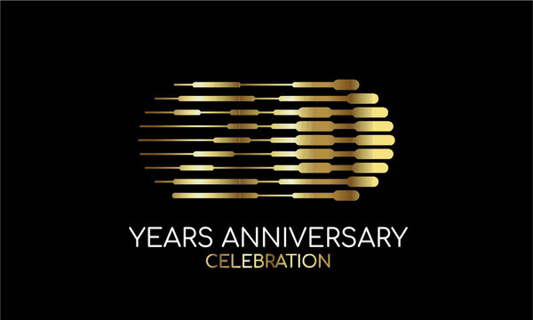 20 years anniversary logo formed by parallel lines of different weights in golden and silver colors for a celebration. Vector
