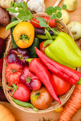 Harvest vegetables on the ground. Potatoes, carrots, beets, peppers, tomatoes, cucumbers, beans, pumpkin, onions and garlic. Autumn harvest farmers