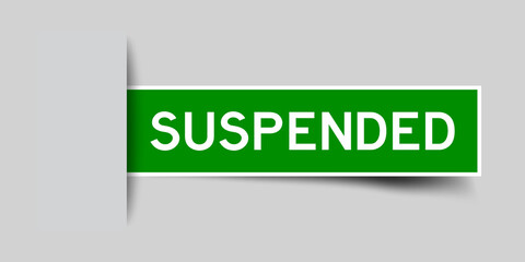 Inserted green color sticker label with word suspended on gray background