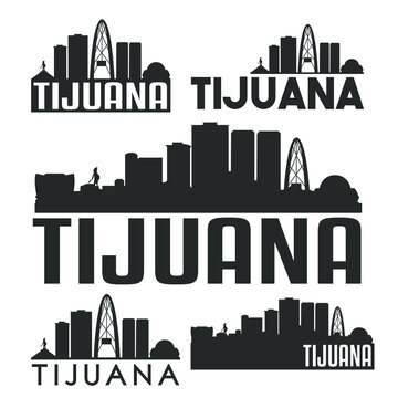 Tijuana Mexico Flat Icon Skyline Vector Silhouette Design Set logo Clipart Illustration.