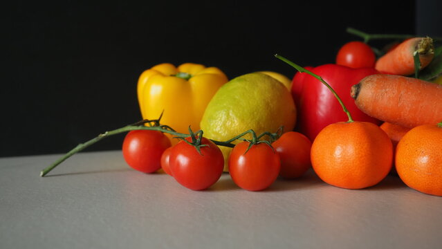 texture background image by friut and vegetables , sweet pepper and tomatoes lemon orange , OLYMPUS DIGITAL CAMERA
