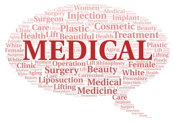 Medical typography word cloud create with the text only.