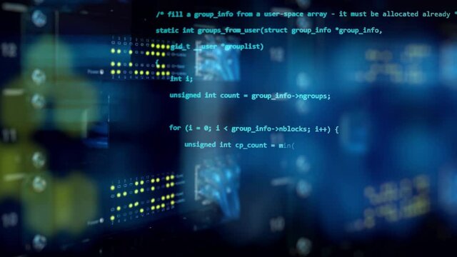 3D programming code abstract technology background of software developer and computer script. Software or blockchain concept. Running hud text.Technological intro, screensaver. Security or hacking