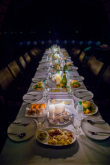 Gourmet table with different dishes in the Michelin restaurant