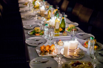 Gourmet table with different dishes in the Michelin restaurant