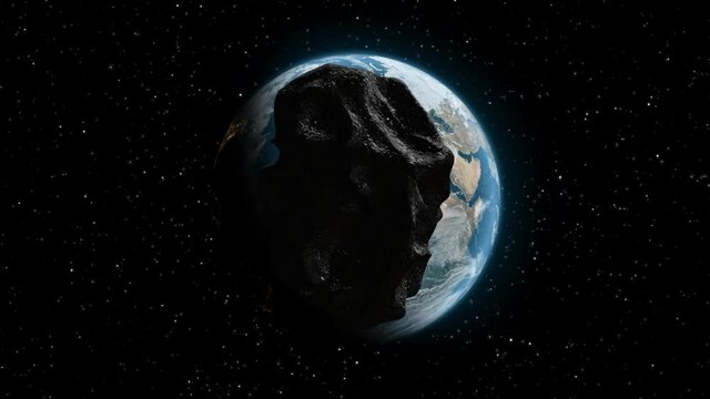Meteorite hitting the earth. Asteroid on a collision course towards Earth. Explosion, cataclysm end of the world. Global extinction. Elements of this image are furnished by NASA. 3d render
