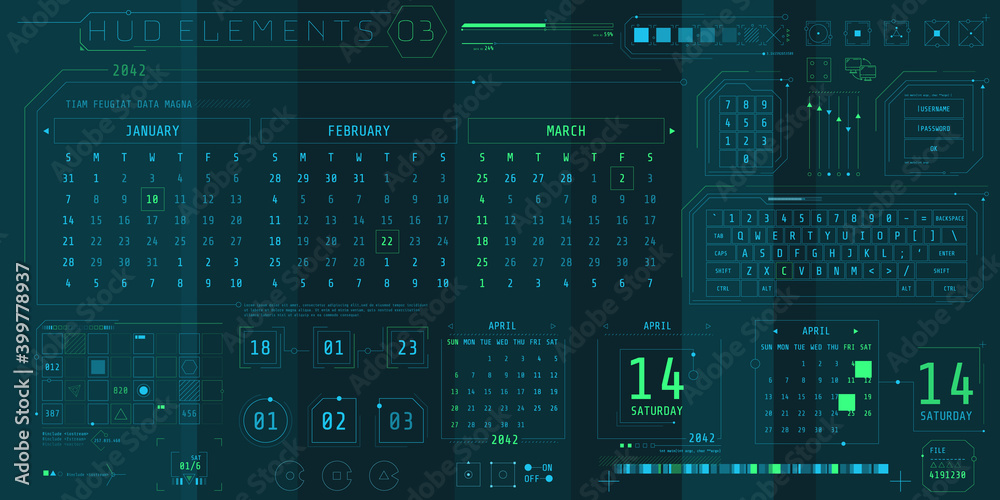 Wall mural a set of hud calendars elements for a futuristic interface.