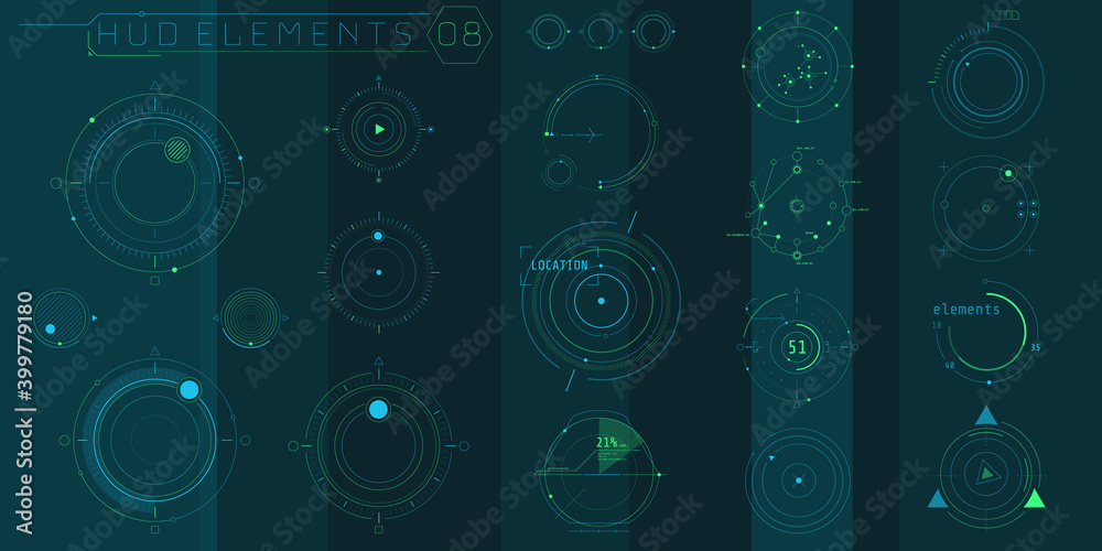Wall mural a set of hud circular elements for a futuristic interface.