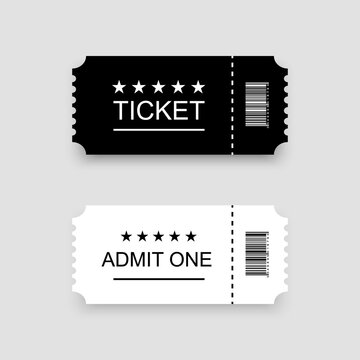 Ticket Vector template. Coupons. Two Tickets white and black color with shadow. Tickets in old vintage style. Vector illustration