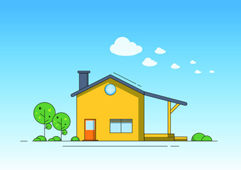 house and tree,House flat design. Landscape. Vector illustration,Small House with tree,Vector flat style illustration of summer house. Icon for web. country house in a flat style