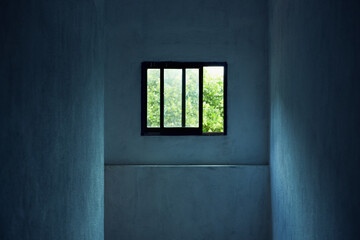 View of the window in the blue room in Sri Lanka.