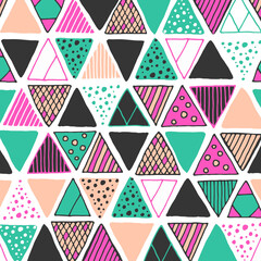 abstract geometric pattern with dark green and pink line grunge texture on white.