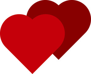 Two red hearts. One heart in front of another in back. Valentine's Day. Festive decor. Heart shaped postcard.