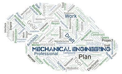 Mechanical Engineering typography word cloud create with the text only