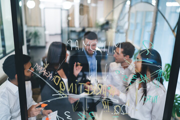 Group of diverse colleagues chatting about marketing strategy