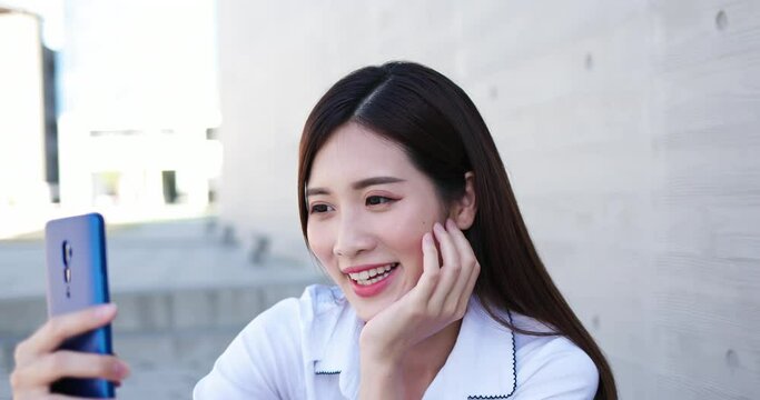 Asiian businesswoman has video chat