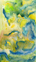 abstract watercolor blue, green and yellow background of beautiful spots