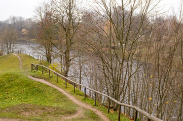 Fototapeta premium Autumn Park of Bau Castle. Latvia. Bauska.