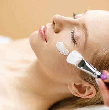 Spa facial mask application. Spa beauty organic facial mask application at day spa salon