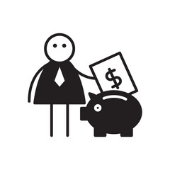 doodle character holding money and saving to piggy bank