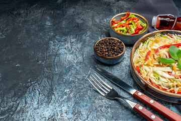 front view tasty vegetable salad on light-grey background health meal color food free place