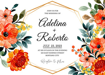 Save the date. Wedding invitation card with floral watercolor, floral frame, greeting card