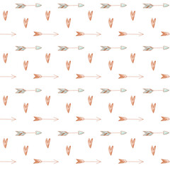 Kawaii cute seamless square pattern for valentine's day isolated on white background. Textured digital watercolor. Print for wrapping paper, stickers, adhesive tape, stationery, wallpaper, package