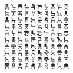 big set of office chair and sofa icons glyph design