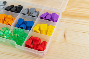 set of nozzles red, lilac and blue and nozzles for wire rj 45