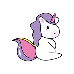 unicorn horse cartoon with purple hair vector design