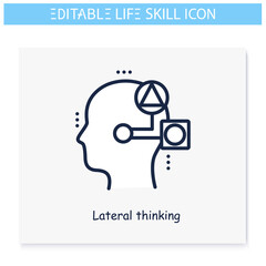 Lateral thinking line icon. Original solutins, ideas. Personality strengths and characteristics.Soft skills concept. Human resources management. Isolated vector illustration. Editable stroke 