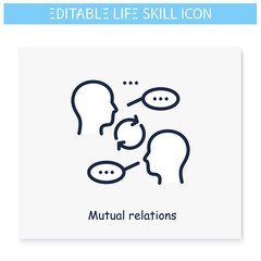 Mutual relations line icon.Amity,sociability, communication skill.Personality strengths and characteristics.Soft skills concept.Human resources management.Isolated vector illustration.Editable stroke 