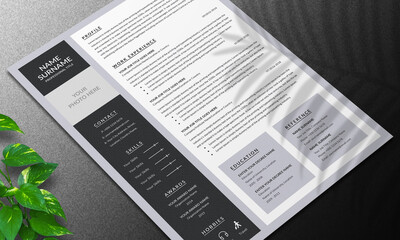 Naklejka na ściany i meble Resume Template and Cover Letter Layout with Black Sidebar.