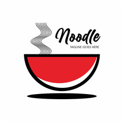Noodle ramen logo with red bowl and redfor ramen restaurant