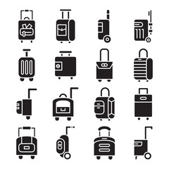 set of luggage and travel bag icons glyph design