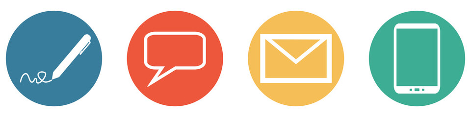 Bunter Banner mit 4 Buttons: Kontakt per Post, Gespräch, E-Mail oder Telefon Hotline