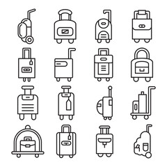 set of luggage and travel bag icons line design