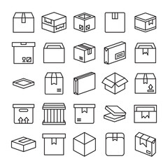 box and crate packaging icons line design