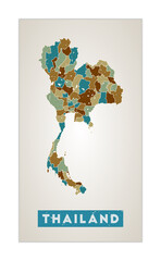 Thailand map. Country poster with regions. Old grunge texture. Shape of Thailand with country name. Appealing vector illustration.